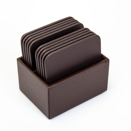 Dacasso Chocolate Brown Leather 10 Square Coaster Set with Holder AG-3443